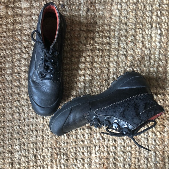 Coach Black Leather lace-up boots/sneakers, women's 8.5 - Picture 1 of 5